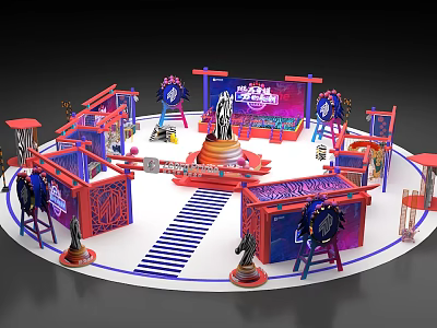 Red And Blue Tobacco Liquor Store Interior With Circular Booth Display Cabinets 3d model