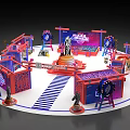 Red And Blue Tobacco Liquor Store Interior With Circular Booth Display Cabinets