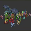 Fantasy Game Character Figurine Collection With Dragon Knight And Animal Models