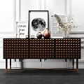 Modern Entryway Console Table Black Cabinet With Drawers Yellow Lighting Decor Items On White Wall