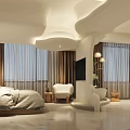 Modern Elegant Hotel Room With Large Windows White Bed White Chair TV And Green Plant