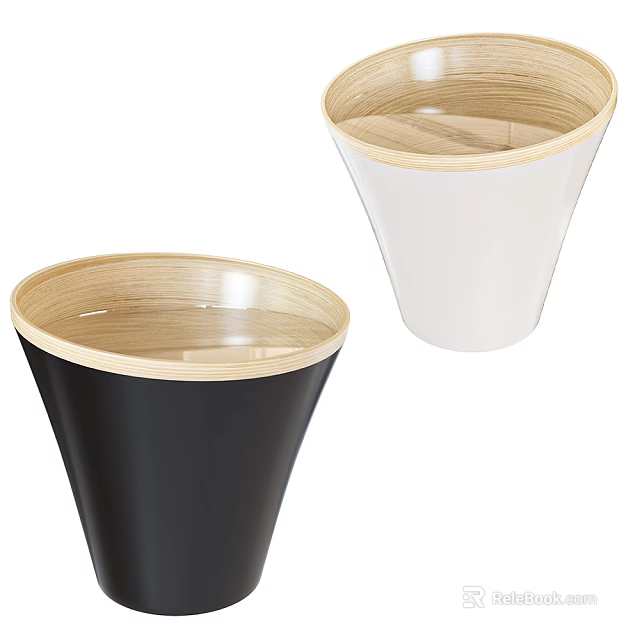 Modern Black And White Side Tables With Bamboo Top Surface Design 3d model