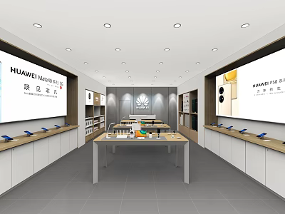 Huawei Retail Store Modern Interior With Product Display Counters And Shelves 3d model