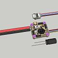 Electronic Circuit Board with Purple Mounting Holes Various Colored Wires Connector and Black Probe