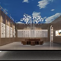 Exhibition Hall Interior With Human Model Display Cabinets Exhibits And He Character