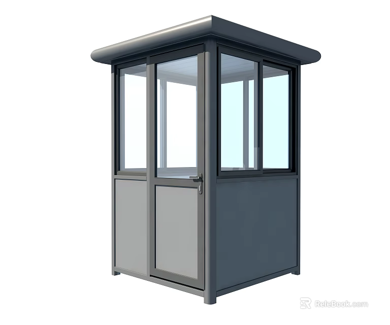 Modern Gray Security Booth With Glass Windows And Steel Structure Design 3d model