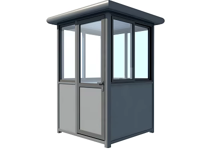 Modern Gray Security Booth With Glass Windows And Steel Structure Design 3d model