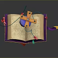 Colorful Everyday Book Stack with Open Book and Decorative Design Elements