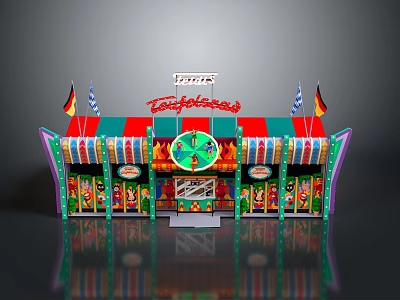TANGLETOWN Amusement Style Building With Colorful Awnings Flags Front Sign And Decorative Elements 3d model