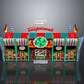 TANGLETOWN Amusement Style Building With Colorful Awnings Flags Front Sign And Decorative Elements