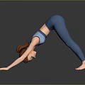 Yoga Practice Scene With Downward Facing Dog Pose Blue Activewear And Reflective Floor