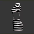 Stylish Black And White Striped Short Sleeves Dress With Cut Out Waist Design