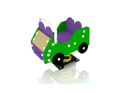 Building Blocks Children Rocking Toy With Green Body Purple Seat White Dots And Black Wheels 3d model