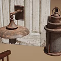 Vintage Antique Items Collection with Wooden Doors Piano Wheels Tools American Flag and Deer Skulls