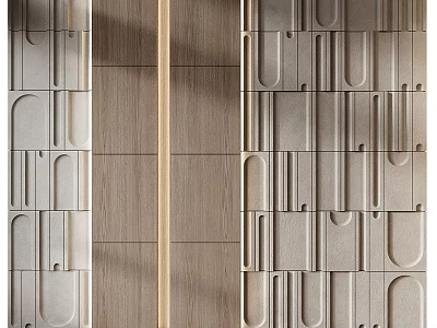 Modern Wooden Wall Paneling With Geometric Patterns Textured Surfaces And Splicing Design 3d model