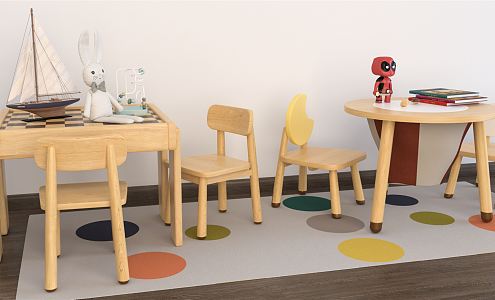 Modern Children's Table and Chair Children's Storage Game Table 3d model