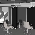 Modern Hair Salon Interior Design With Stylish Neon Lit Mirrors And Leather Barber Chairs