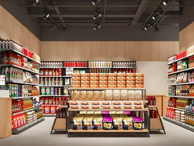 Organized Shopping Mall Retail Store With Shelves Filled Various Food Products And Grocery Items 3d model