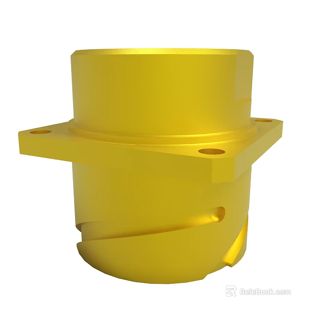 Yellow Cylindrical Industrial Mechanical Part With Flange Base And Holes 3d model 
