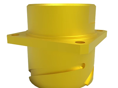 Yellow Cylindrical Industrial Mechanical Part With Flange Base And Holes 3d model