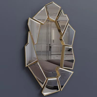 Modern Irregular Geometric Mirror With Gold Frame For Interior Wall Decor 3d model