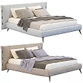 Modern Upholstered Bed Design With Headboard Soft Pillows And Blanket 3d model