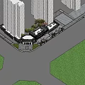 Vibrant Commercial Street Scene With Shops Outdoor Seating High Rise Buildings And Greenery