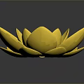 Golden Metallic Lotus Shaped Decorative Piece With Blue Patterns On Black Background And Reflection