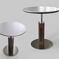 Modern Metal Side Tables With Round Tabletop And Brown Wooden Base
