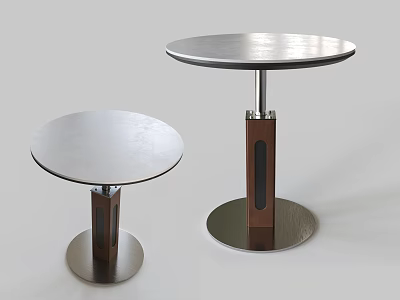 Modern Metal Side Tables With Round Tabletop And Brown Wooden Base 3d model