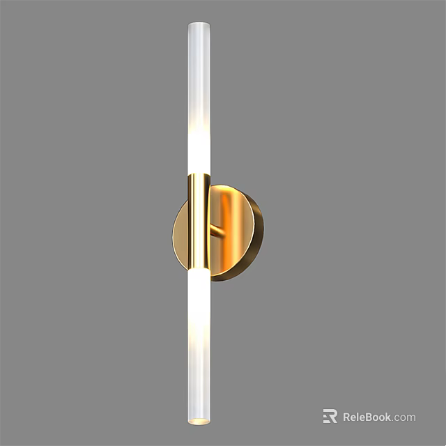 Modern Gold Wall Lamp With Circular Base And Long Transparent Tube 3d model 