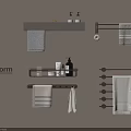 Modern Bathroom Accessories With Towel Racks Shelves Towels And Soap Dispenser