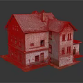Old Style House Building With Light Exterior Walls Gray Roof Chimney And Green Trim Windows