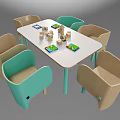 Kids Table with Wooden and Green Chairs Featuring Building Blocks Colorful Cards and Toy Car