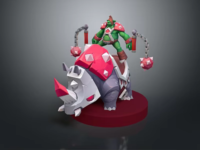 Green Armored Game Movie Character Riding Gray Rhino With Red Details 3d model