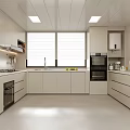 Modern Kitchen Interior Design With White Cabinets Window Blinds And Appliances 3d model