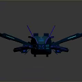 Futuristic Blue 3D Spaceship Render With Glowing Purple Accents And Sharp Edges Design