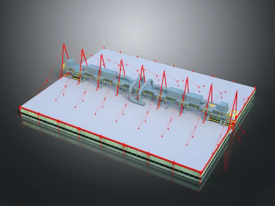 Industrial Platform Structure Model Featuring Red Cranes And Metal Supports Design 3d model