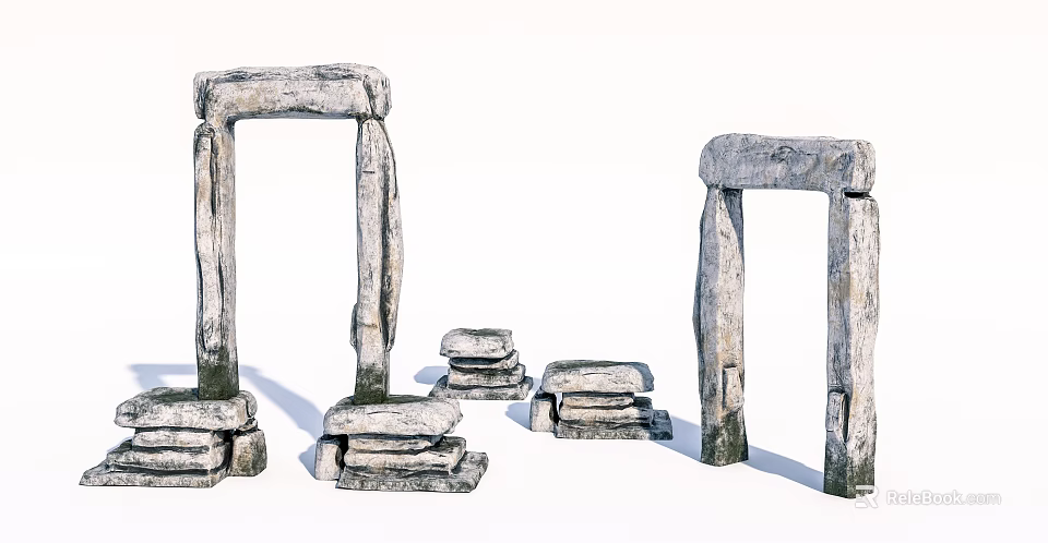 Two Large Stone Archway Structures With Stacked Stone Blocks Design 3d model