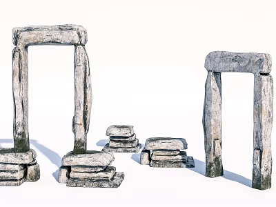 Two Large Stone Archway Structures With Stacked Stone Blocks Design 3d model