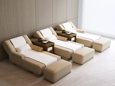 Beige Massage Chairs In Modern Lounge With Ottoman And Side Tables For Relaxation 3d model
