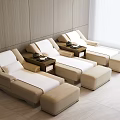 Beige Massage Chairs In Modern Lounge With Ottoman And Side Tables For Relaxation