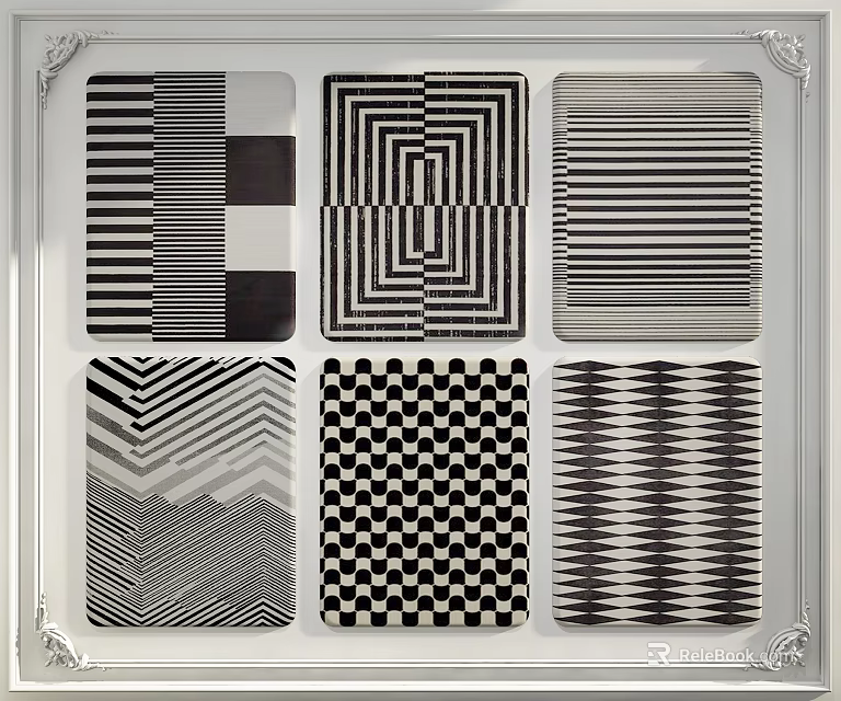 Stylish Square Rugs With Black And White Geometric Patterns And Unique Designs 3d model