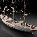 Classic Sailboat 3D Model With Multiple Masts And Red White Hull 3d model