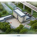 Modern Office Building Exterior With National Flag Parking Lot And Surrounding Greenery