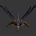 Mythical Winged Beast With Large Dark Feathers Humanoid Body Yellow Claws And Red Face