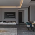 Modern Living Dining Room Interior Design With Sofa Dining Table Marble Floor And Ceiling Lighting 3d model