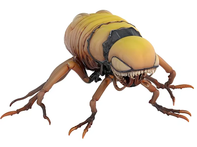 Large Detailed Yellow And Black Cockroach Model With Exoskeleton Legs And Antennae 3d model