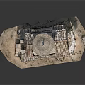 Cartoon Scene Featuring Detailed Stone Building Model With Dome Tiled Roof And Base