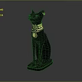 Elegant Black Cat Statue Furniture Decor With Golden Collar And Base